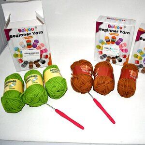 Baiyou Thick Cotton Crochet Yarn Starter Kit 3 x 50g w/ 4mm Hook Green & Brown